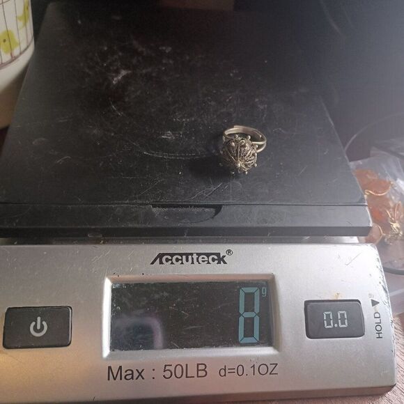 Vintage Antique Ornate Filigree Dome Ball Button Ring Adjustable Bypass Size 7 - Picture 8 of 8